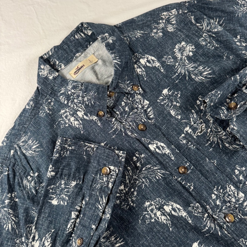 Hollister Men's Size L Blue Floral 100% Cotton Long Sleeve Button‎ Down Shirt